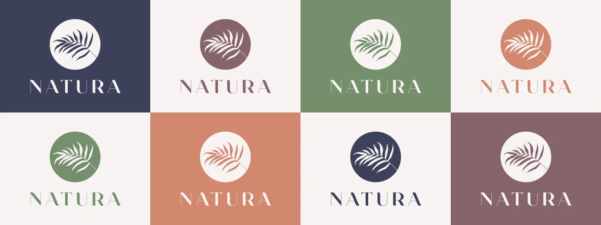 Variantes du logo Natura dans différentes teintes.